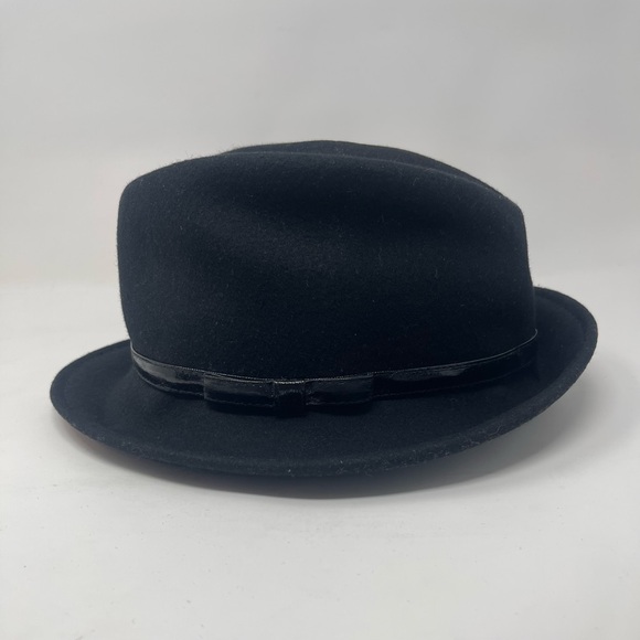 Vintage Black Wool Fedora Hat | Classic Wide Brim | Timeless Minimalist Style - Picture 4 of 8